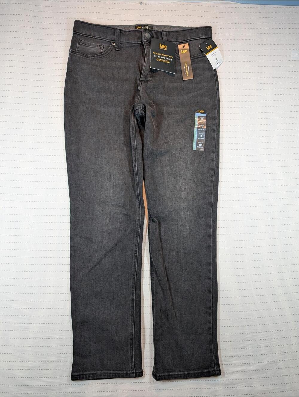 Lee Ultra Lux Straight Leg Stretch Black Denim Mid Rise Jeans 12 Womens 34x30